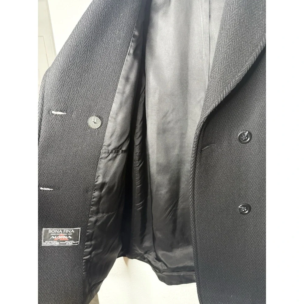 Vintage Alorna Pea Coat Large Black 80s Made In‎ USA 100% Wool Classic Luxury